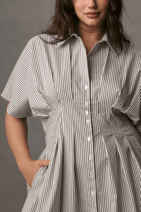 Front-Button Pleated Shirt Dress