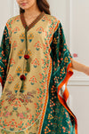 Emerald Beige Kaftan with Tassel