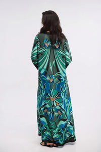 Green Tropical Print Maxi Dress