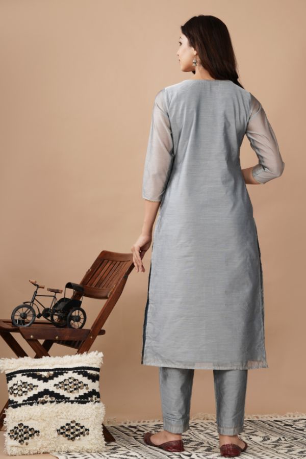 Grey Chanderi Kurta Set