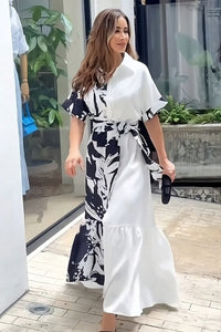 Black & White Rayon Long Dress