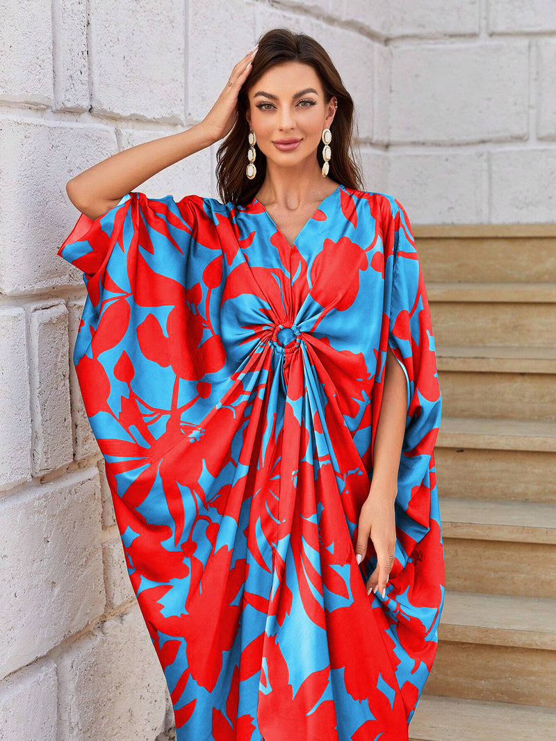 Ring Style Kaftan Dress-Red