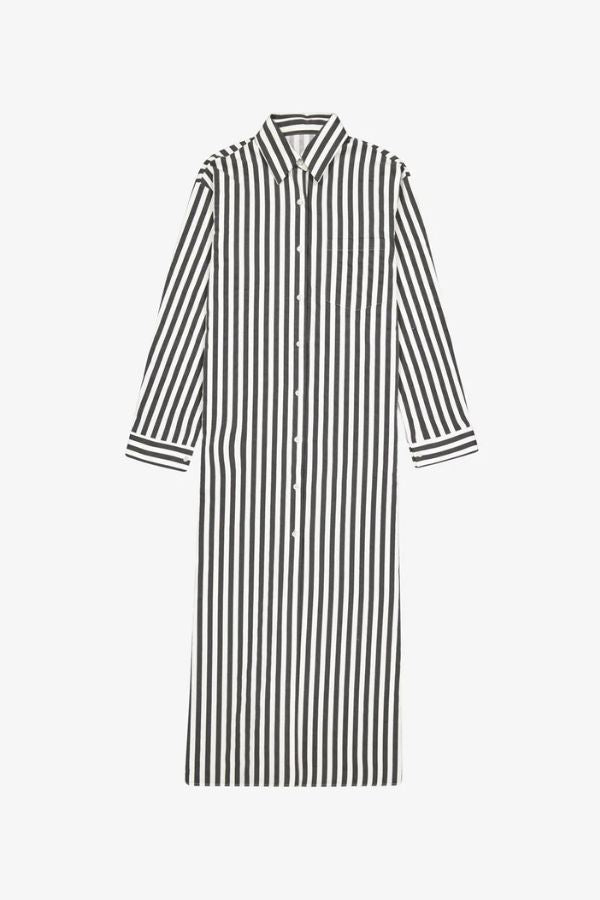 Vertical Stripes Full Sleeves Dress- Black