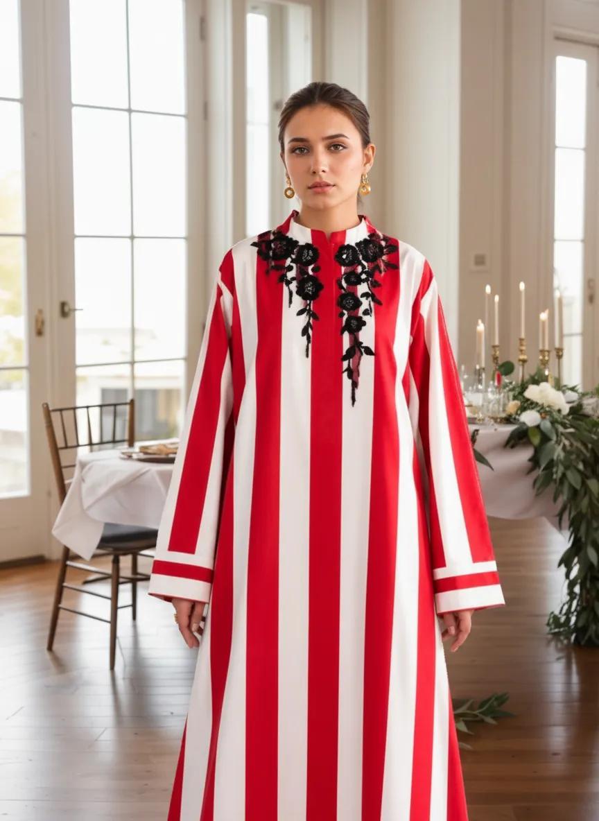 Red & White Striped Long Kurta