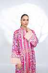 V Neck Pink Floral Printed Kaftan Dress