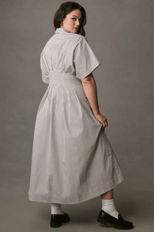 Front-Button Pleated Shirt Dress