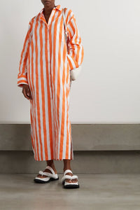 Vertical Striped Shirt Dress- Orange