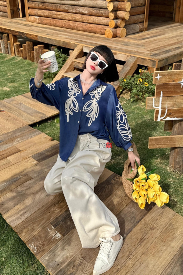 Blue Botanica – Statement Embroidered Shirt