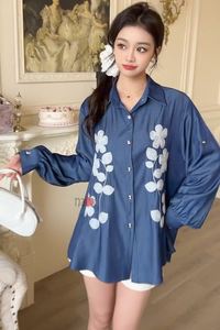 Midnight Petals Embroidered Shirt