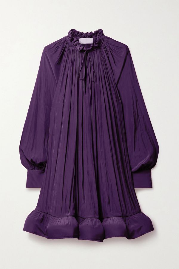 Purple Short Charmeuse Ruffle Dress
