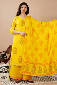 Yellow Printed Kurta Set