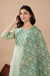 Chanderi Green Kurta Set