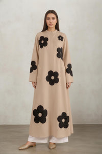 Beige Floral Printed Long Kurta