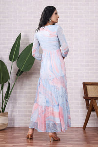 Sky & Pink Chiffon Marble Dye Dress