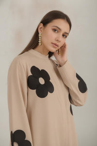 Beige Floral Printed Long Kurta