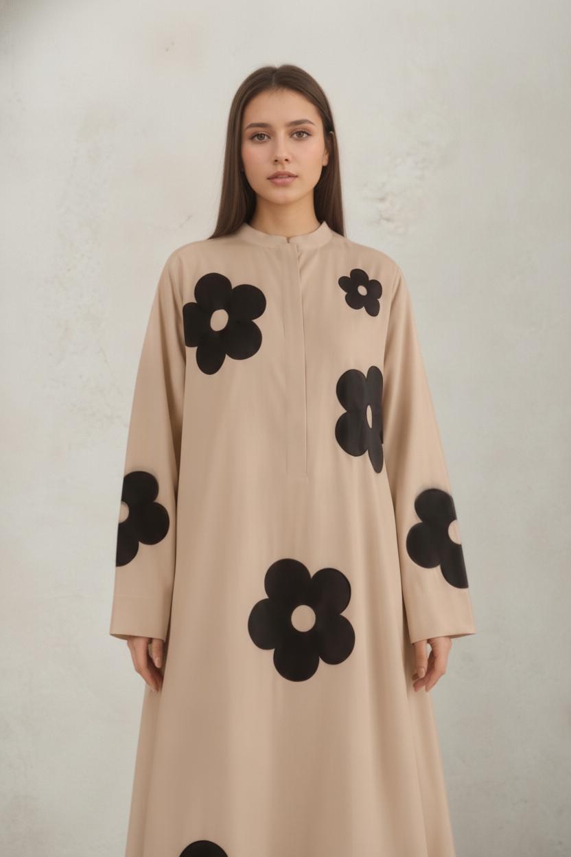 Beige Floral Printed Long Kurta