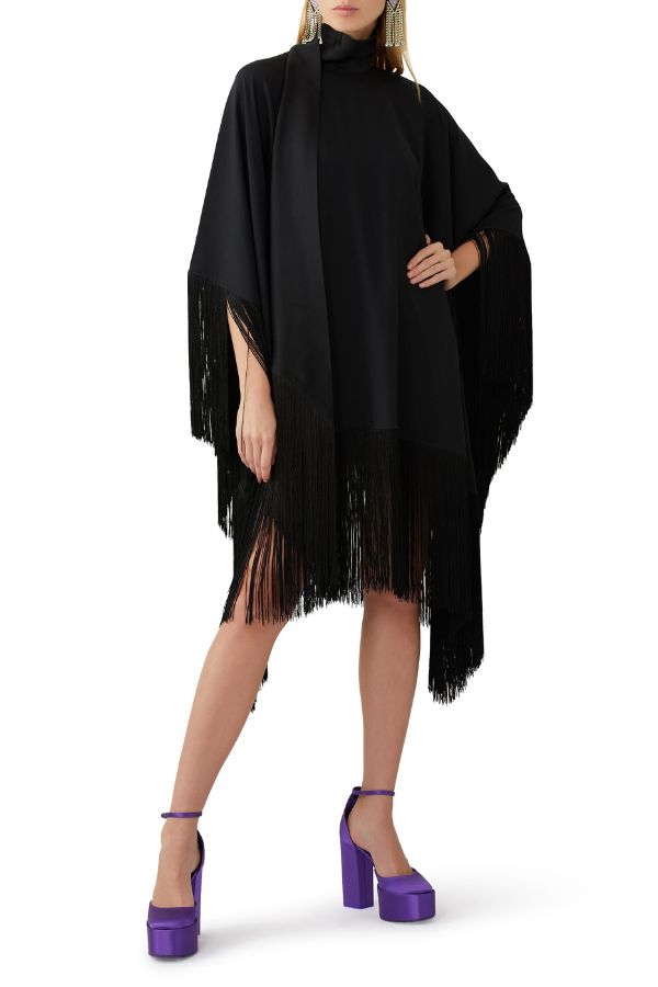 Black Short Fringe Kaftan Dress