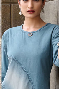 Shaded Denim Blue Straight Kurti