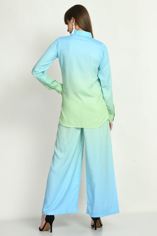 The Alia Set- Shaded Satin Co-ord Set (Green & Blue)