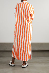 Vertical Striped Shirt Dress- Orange