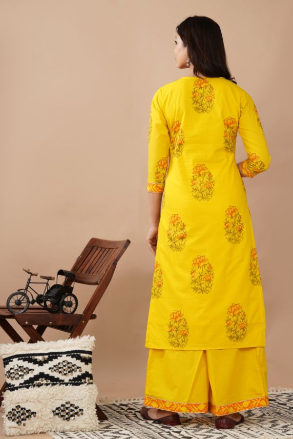 Yellow Printed Kurta Set