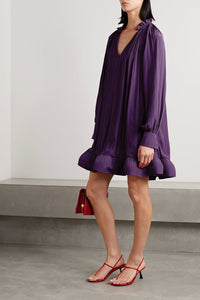 Purple Short Charmeuse Ruffle Dress
