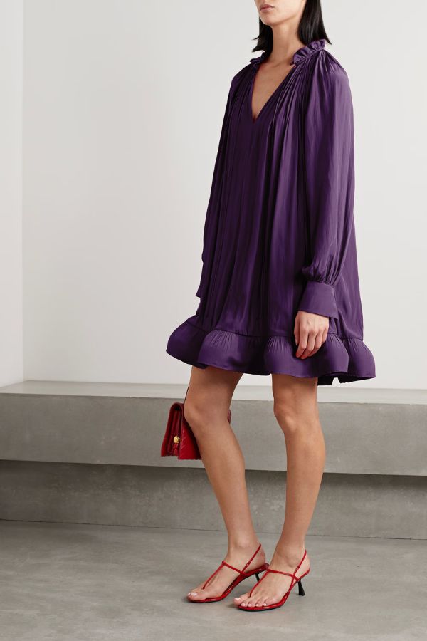Purple Short Charmeuse Ruffle Dress