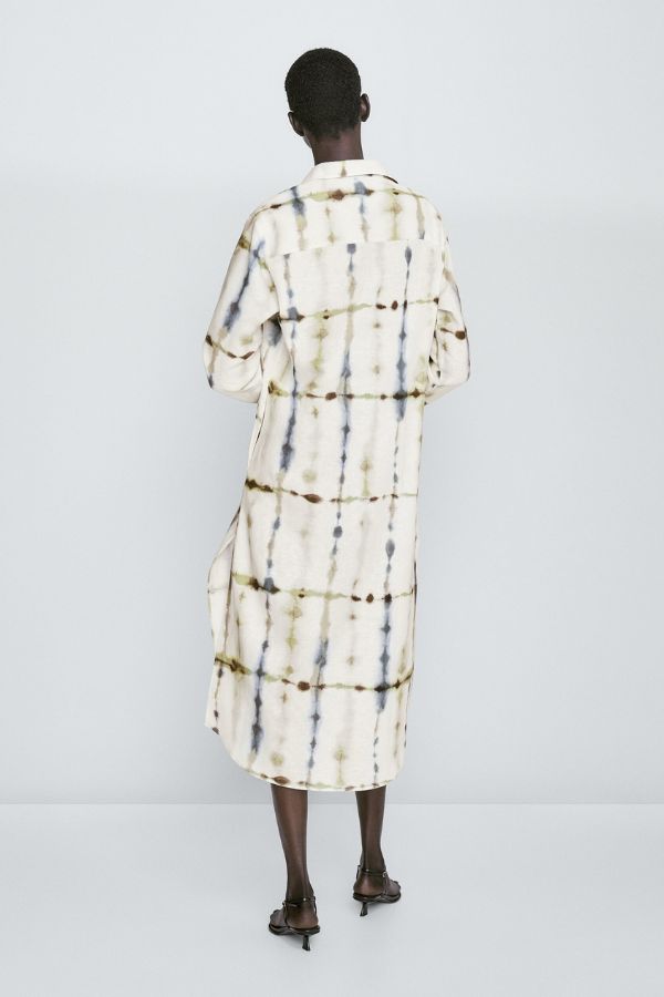 Linen Calf Length Shirt Dress