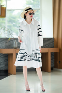 Geometric Print Black and White Shirt Dress