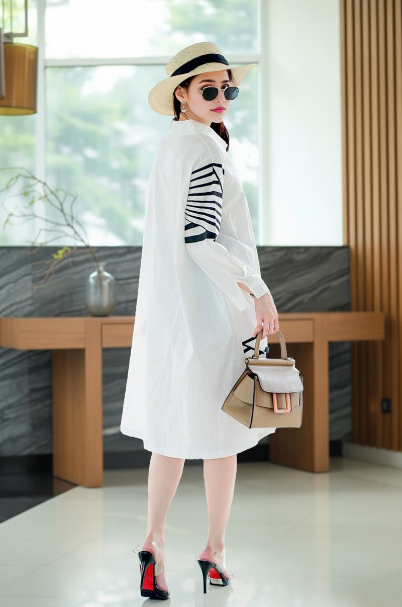 Geometric Print Black and White Shirt Dress