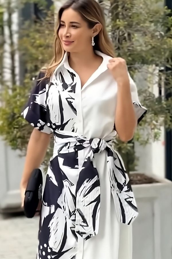 Black & White Rayon Long Dress