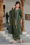 Dark Green Floral Printed Angrakha Kurta Set