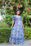 Blue Floral Printed Georgette Dress