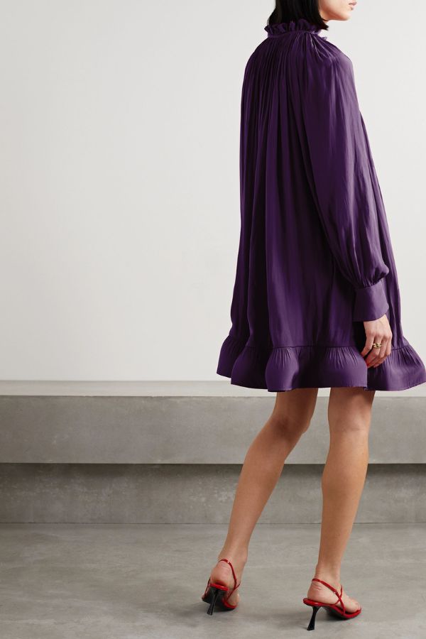 Purple Short Charmeuse Ruffle Dress