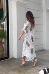 Leaf Printed Shirt Style Maxi Dress