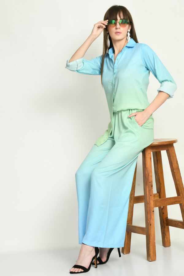 The Alia Set- Shaded Satin Co-ord Set (Green & Blue)