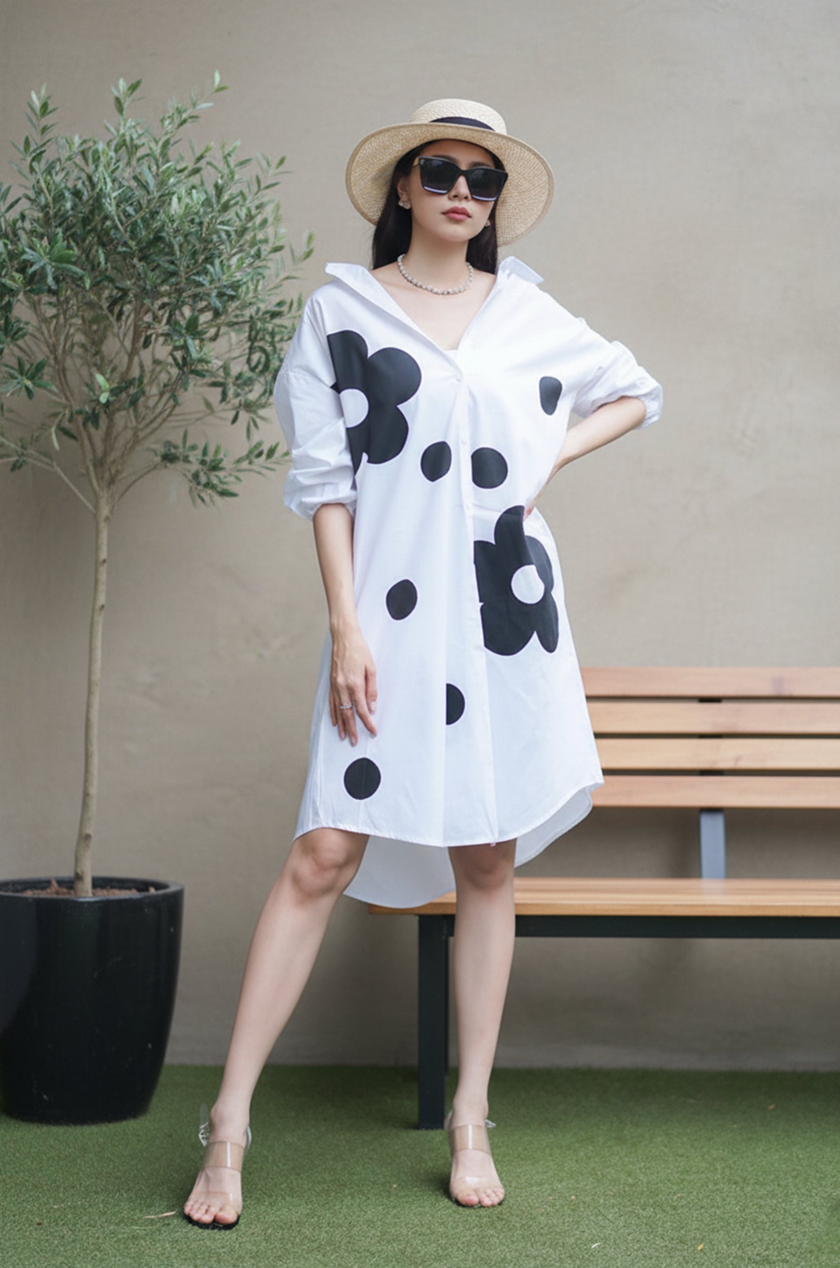 Abstract Polka Shirt Dress for Women - Navvi.in