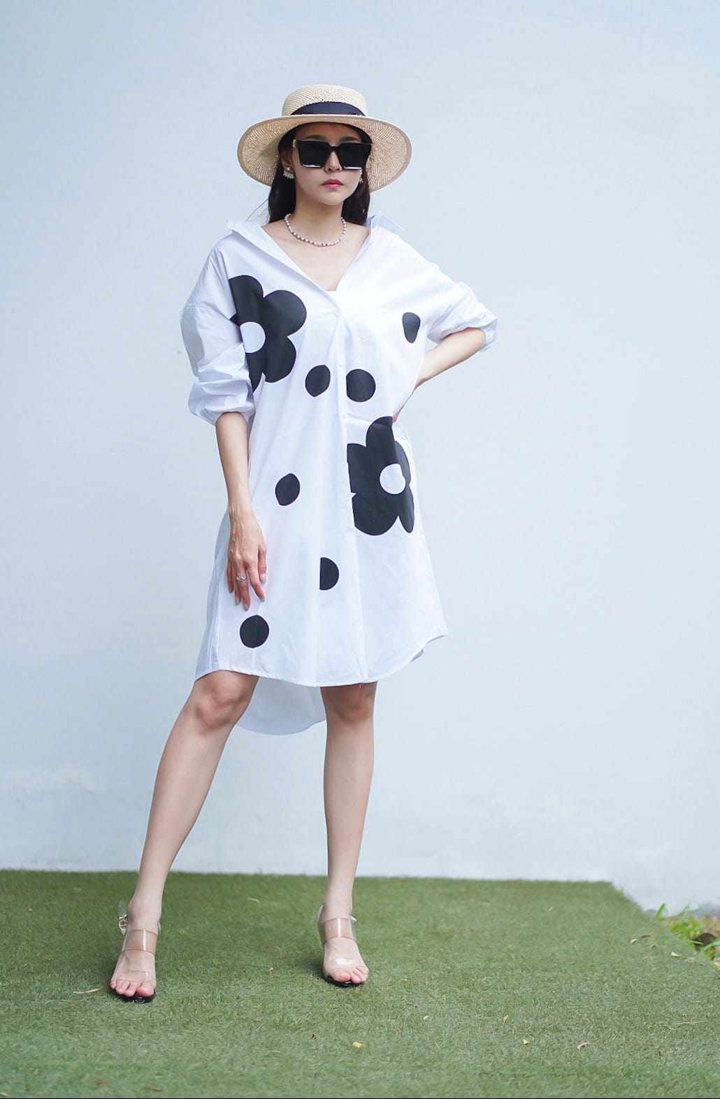 Abstract Polka Shirt Dress for Women
