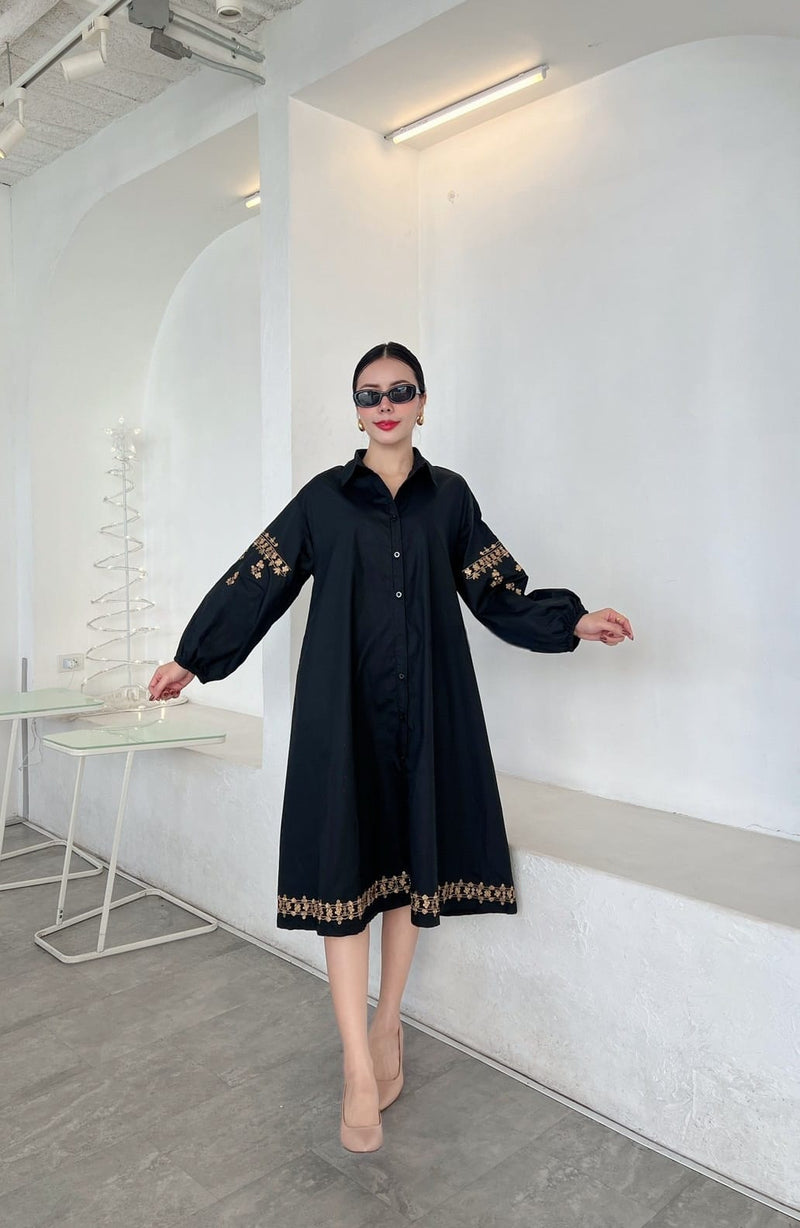 Embroidered Oversized A-Line Shirtdress