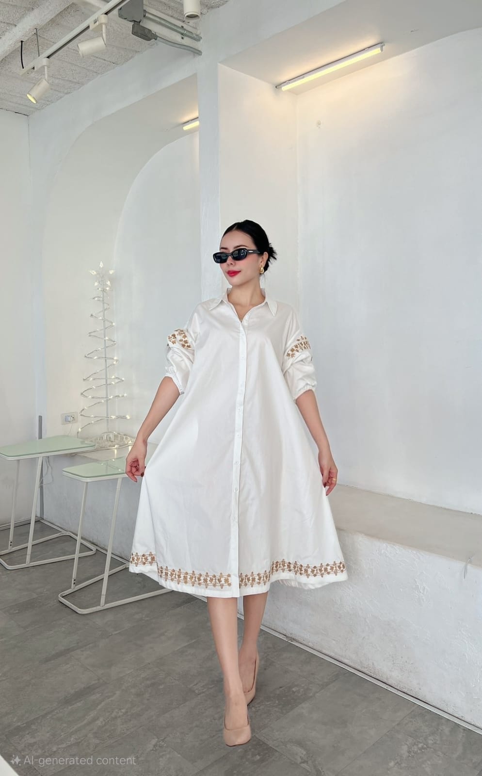 Embroidered Oversized A-Line Shirtdress