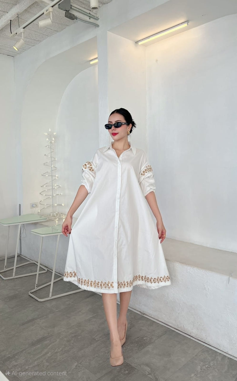Embroidered Oversized A-Line Shirtdress