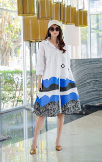 Abstract Wave Print Oversized Shirt Dress