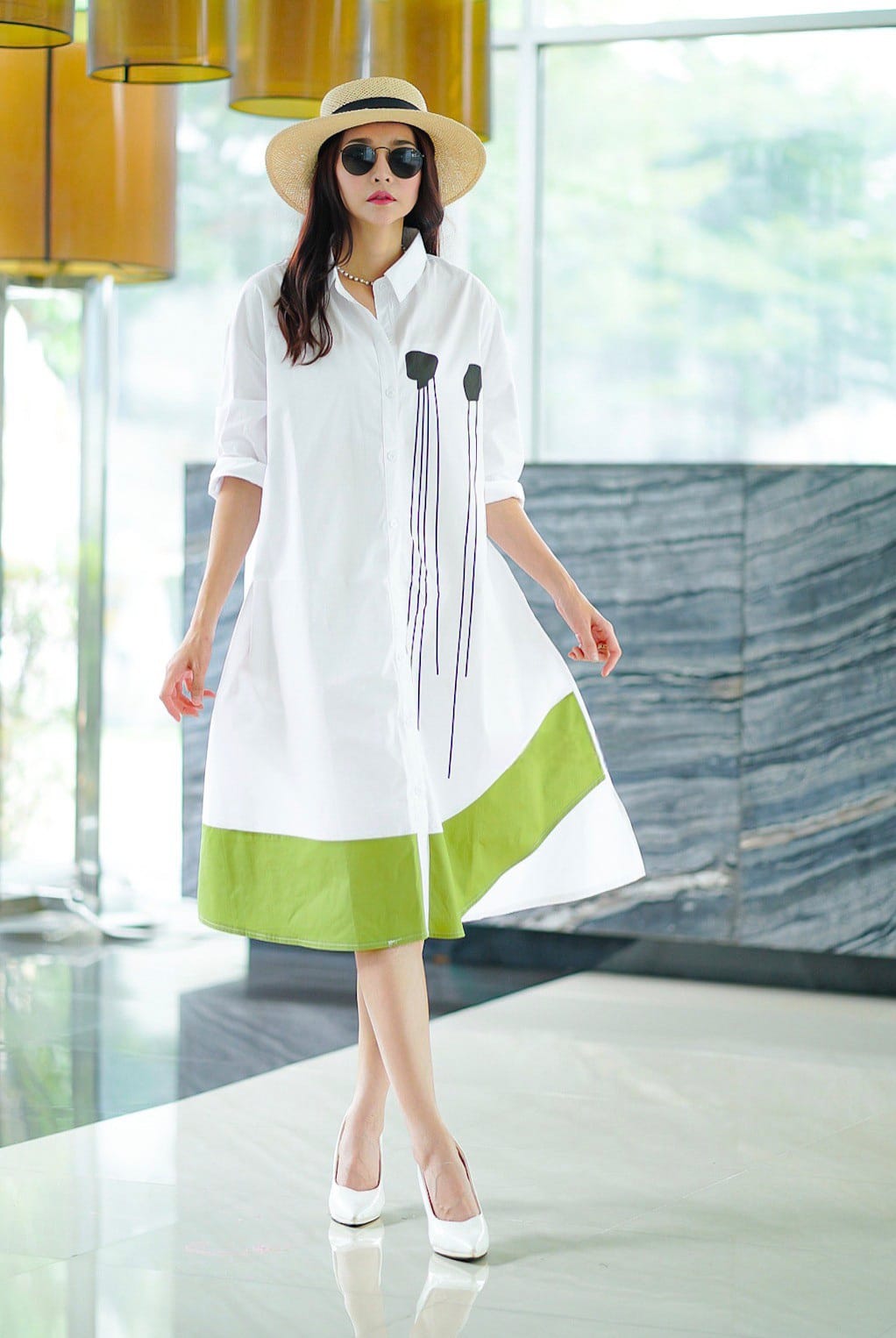Modern Contrast Hem Button-Down Shirt Dress