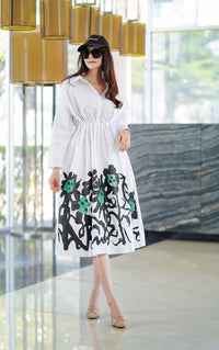 Abstract Printed Cinched Waist Dress