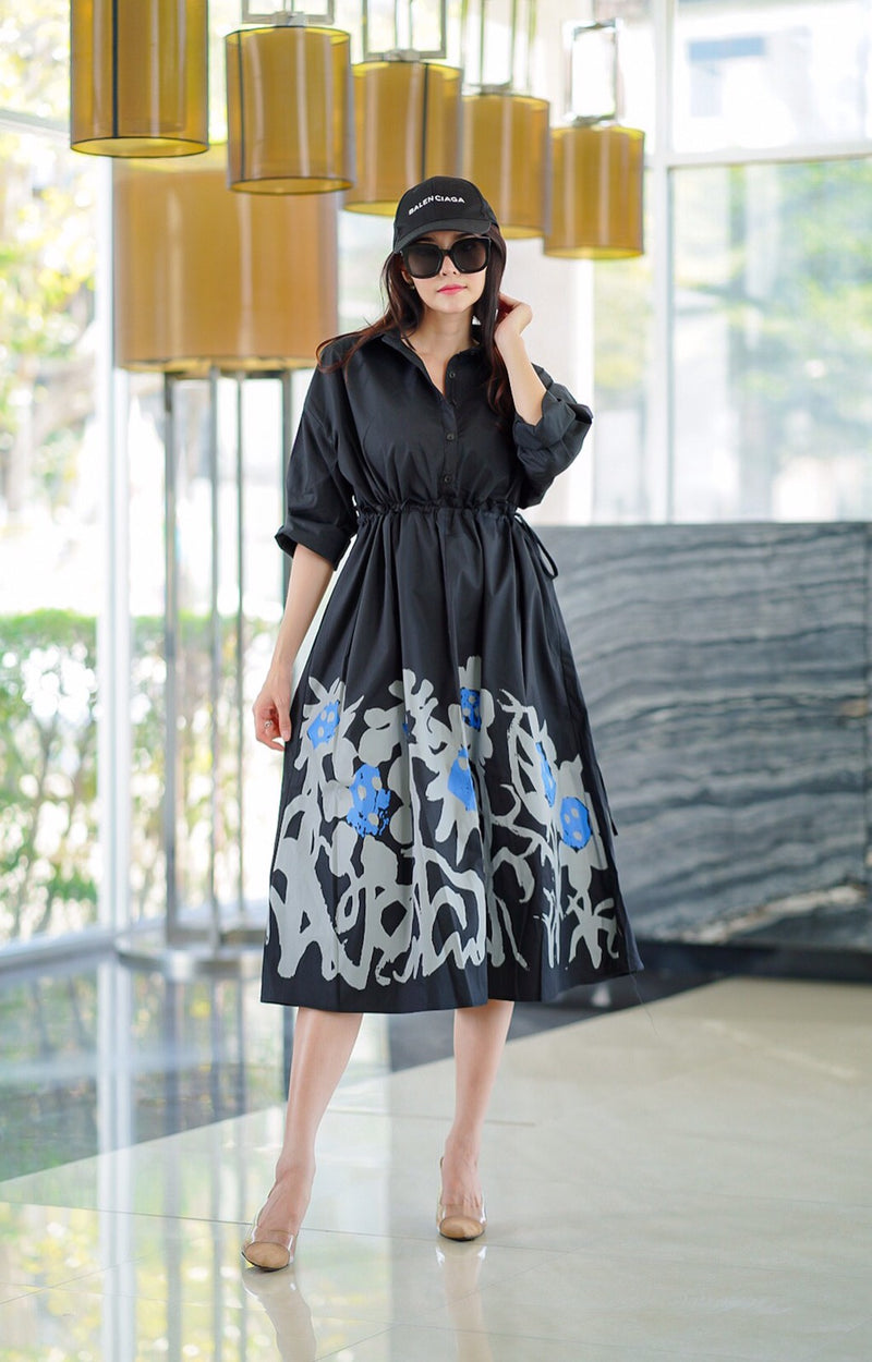 Abstract Printed Cinched Waist Dress
