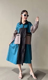 Oversized Geometric Color Block Shirt Dress