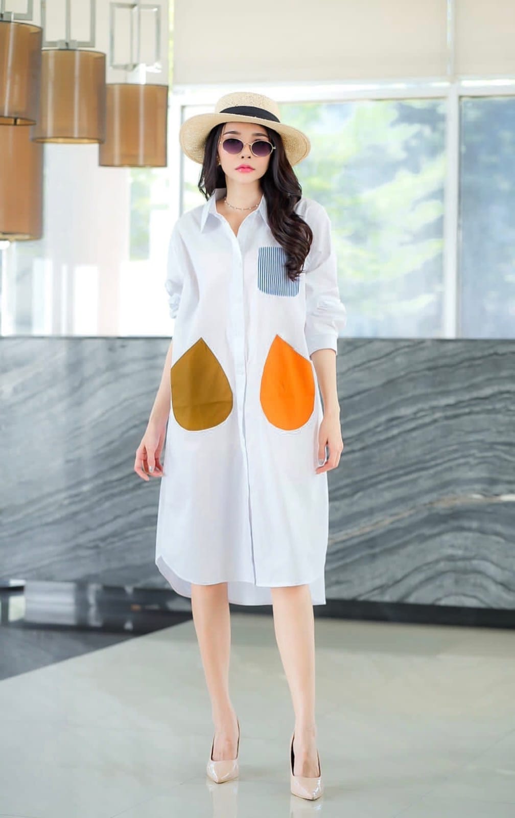 Resort Wear Wide-Fit Appliqued Shirt Dress