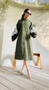 Chic A-Line Utility Shirt Dress with Floral Sleeves