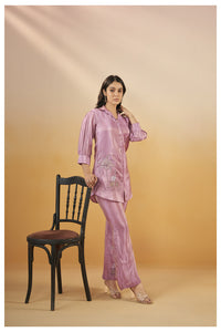 Lavender Viscose Silk Embroidered Co-Ord Set