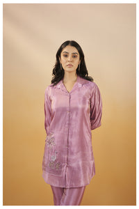 Lavender Viscose Silk Embroidered Co-Ord Set